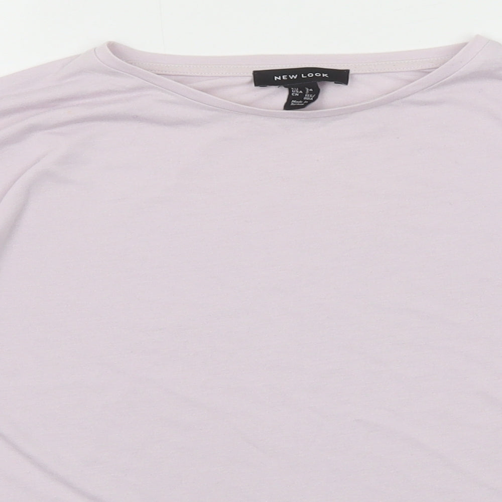 New Look Womens Purple Polyester Basic T-Shirt Size 6 Round Neck