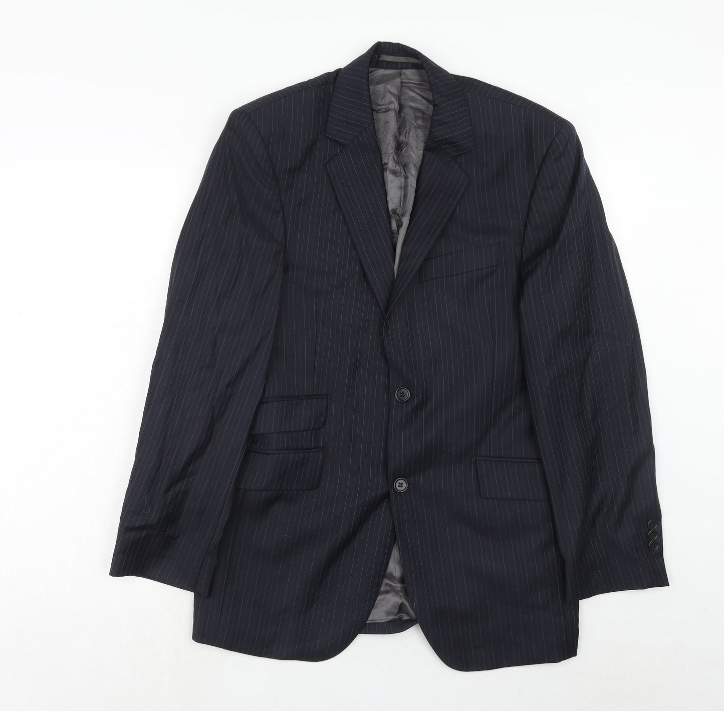 John Lewis Mens Blue Striped Wool Jacket Suit Jacket Size 38 Regular