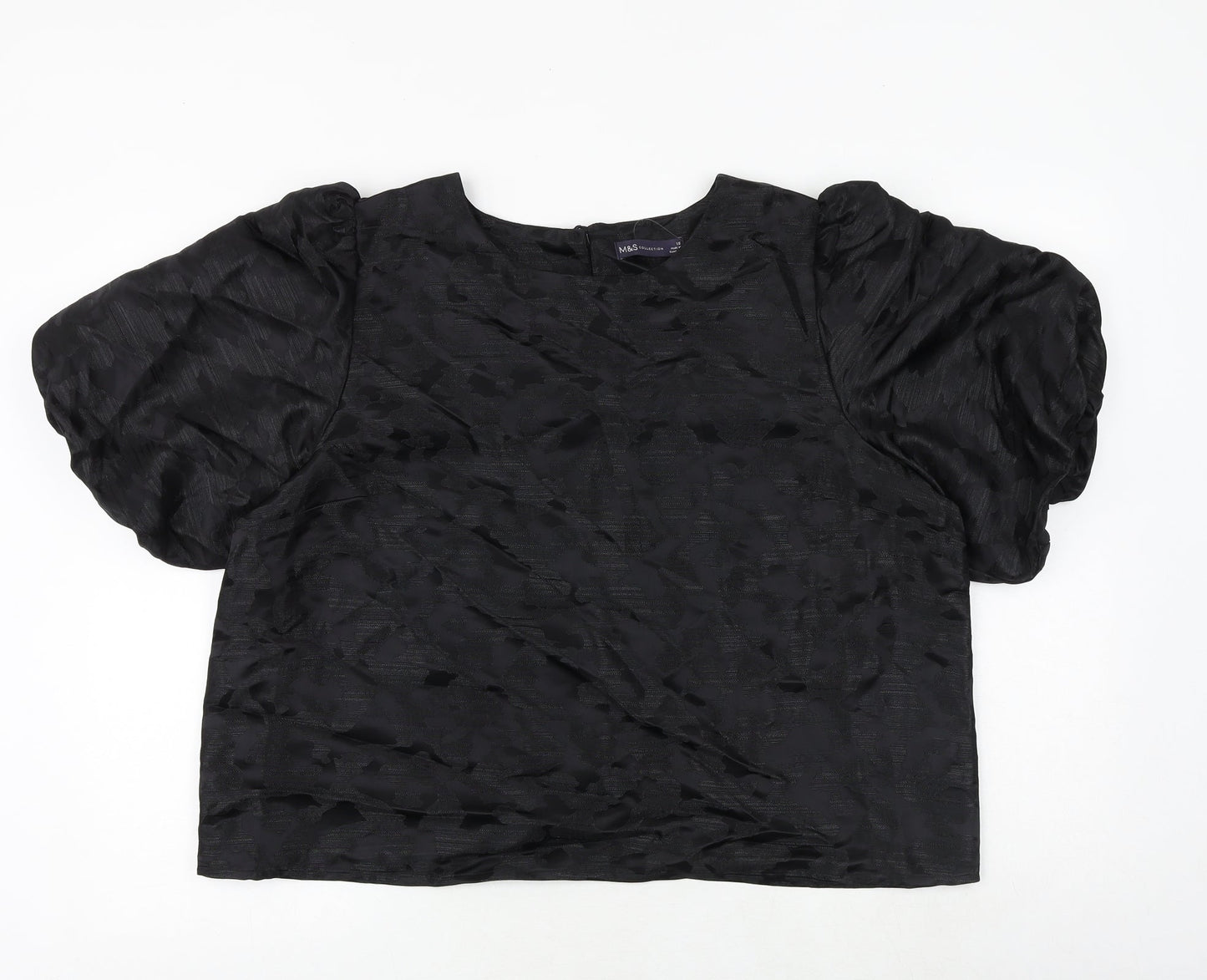 Marks and Spencer Womens Black Geometric Polyester Basic Blouse Size 18 Round Neck