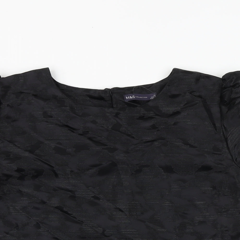 Marks and Spencer Womens Black Geometric Polyester Basic Blouse Size 18 Round Neck