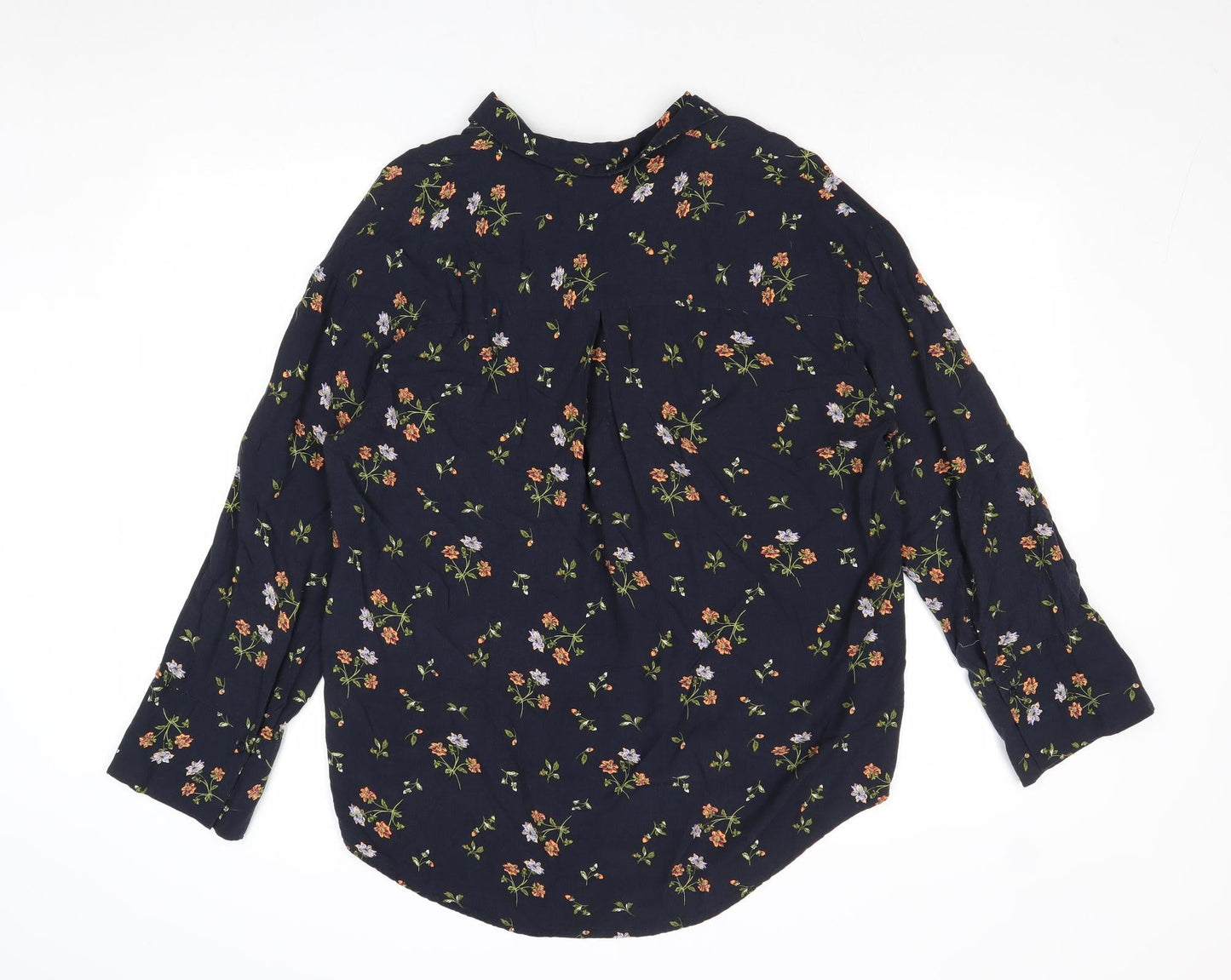 H&M Womens Blue Floral Viscose Basic Blouse Size XS Collared