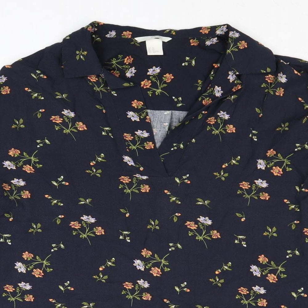 H&M Womens Blue Floral Viscose Basic Blouse Size XS Collared