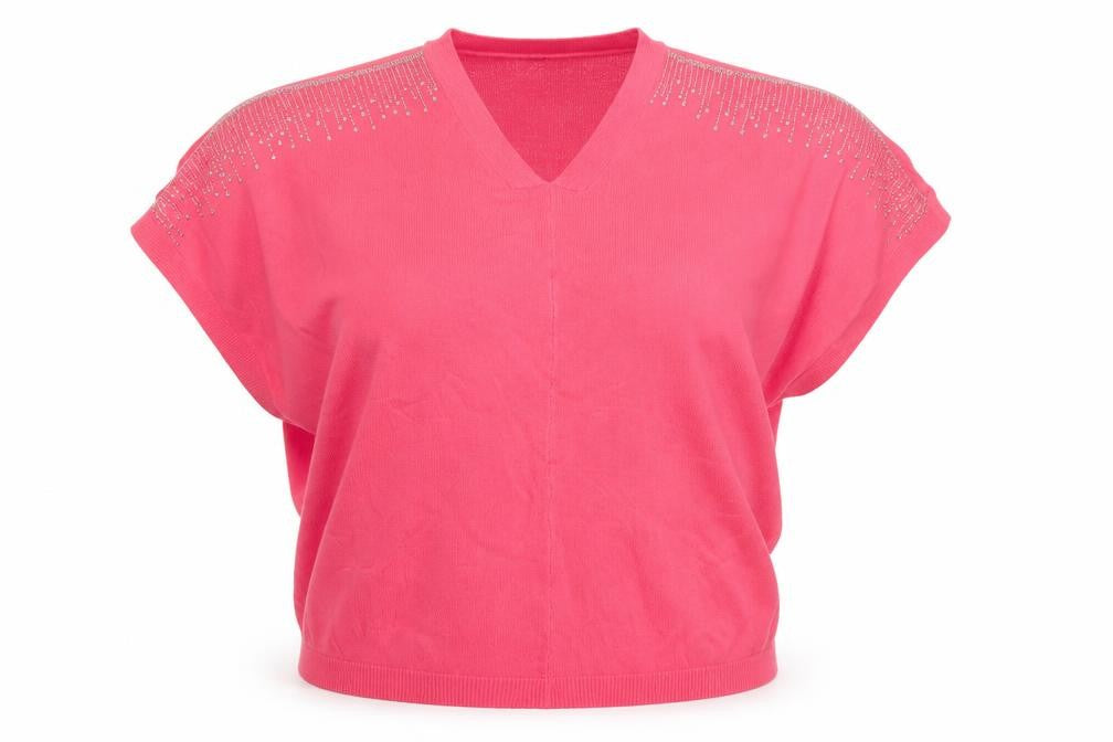 Bonmarché Womens Pink V-Neck Viscose Pullover Jumper Size S