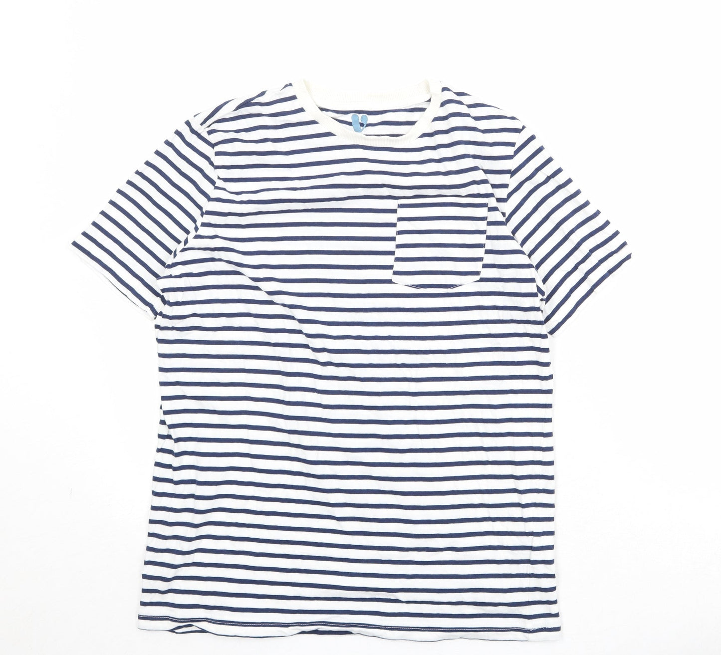 Very Boys Blue Striped 100% Cotton Pullover T-Shirt Size 14 Years Crew Neck Pullover