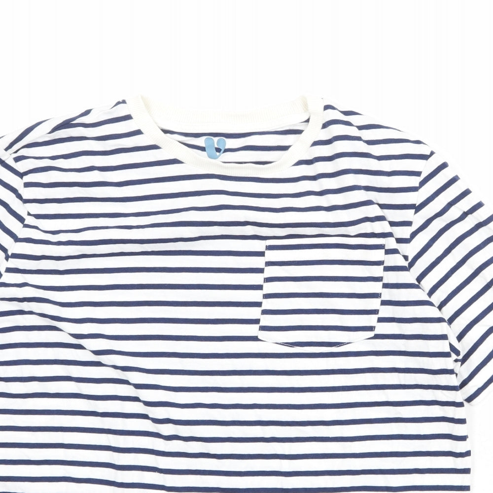 Very Boys Blue Striped 100% Cotton Pullover T-Shirt Size 14 Years Crew Neck Pullover