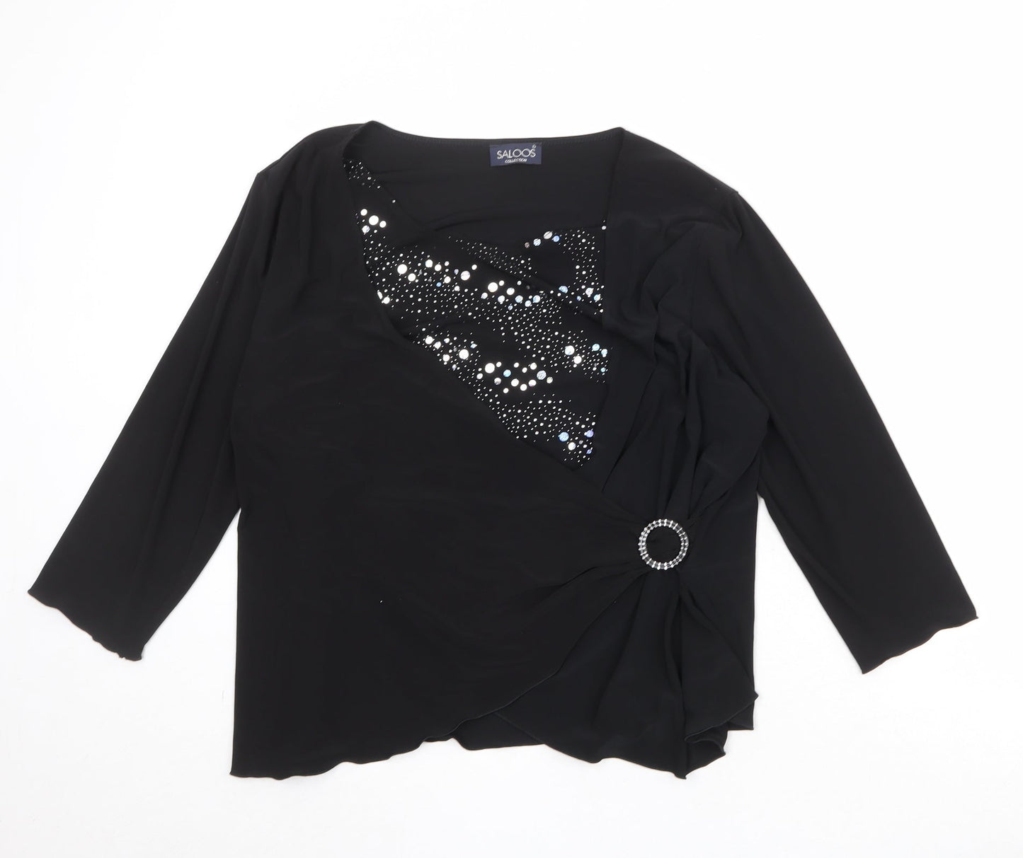 Saloos Womens Black Geometric Polyester Basic Blouse Size 2XL Round Neck
