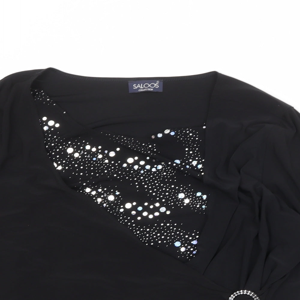 Saloos Womens Black Geometric Polyester Basic Blouse Size 2XL Round Neck