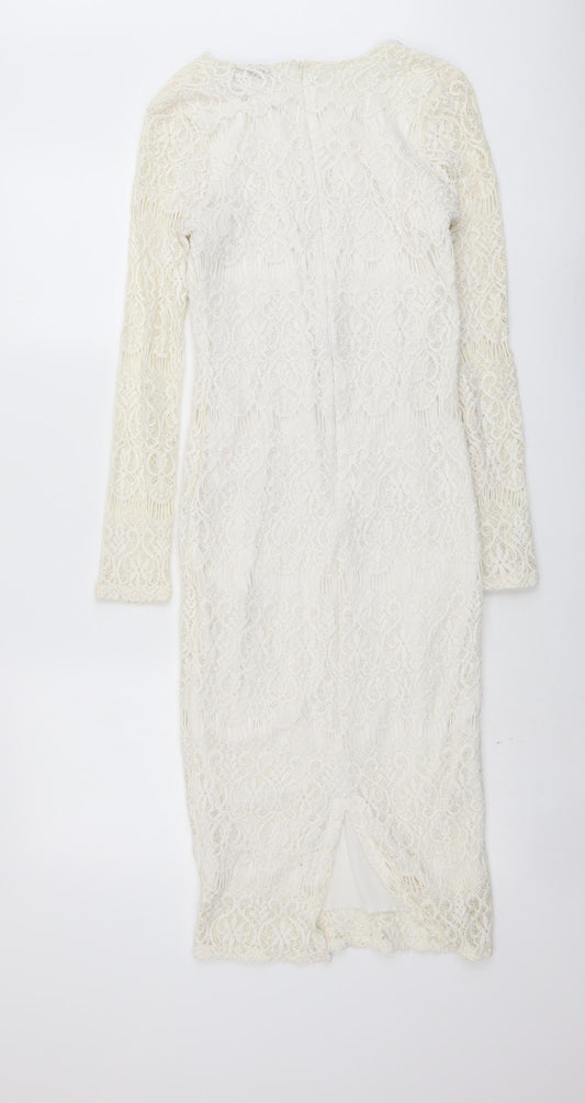 Edge Womens Ivory Polyester Shift Size 12 V-Neck Zip