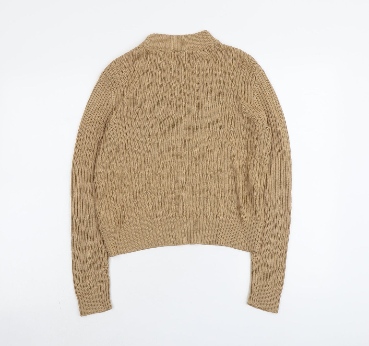 H&M Womens Beige Mock Neck Acrylic Pullover Jumper Size S