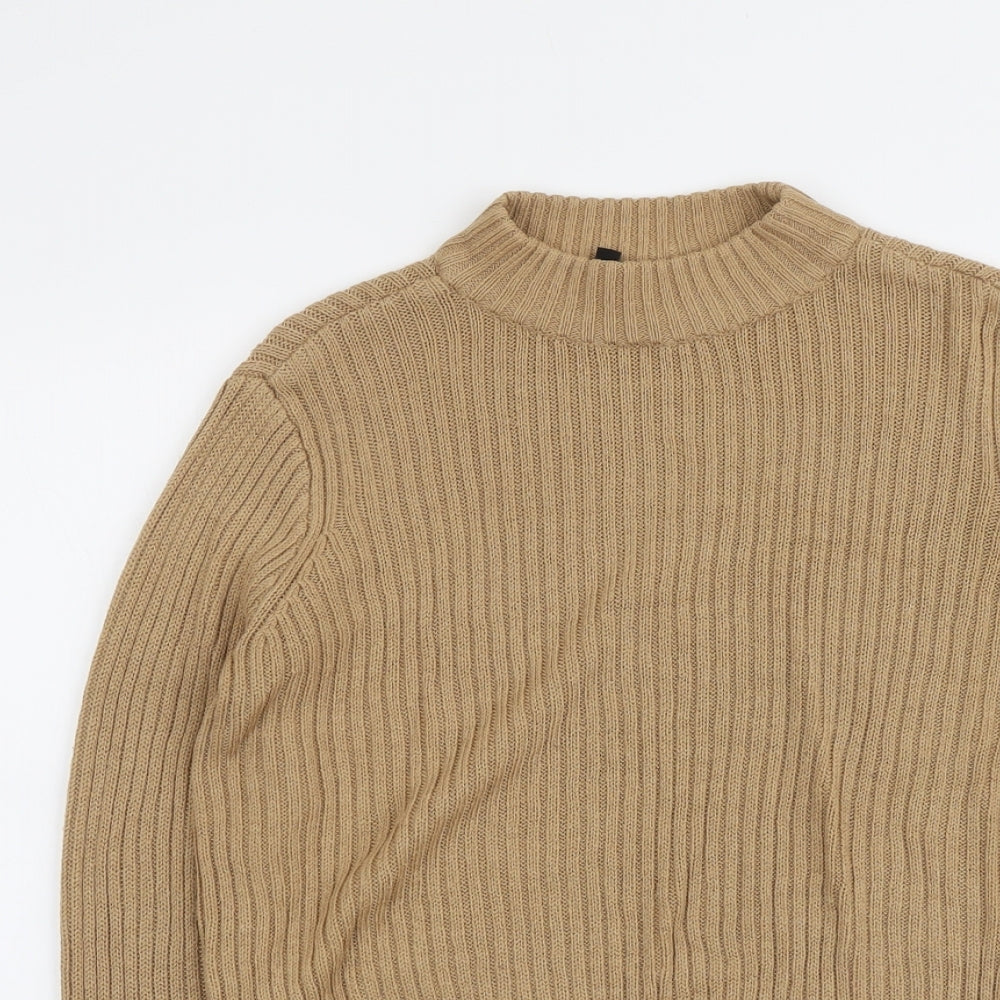 H&M Womens Beige Mock Neck Acrylic Pullover Jumper Size S