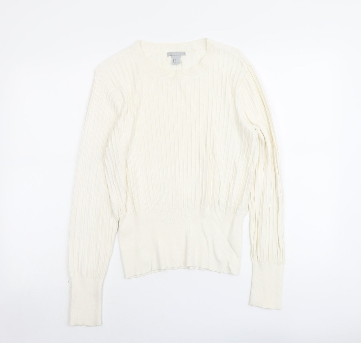 H&M Womens Ivory Round Neck Acrylic Pullover Jumper Size S