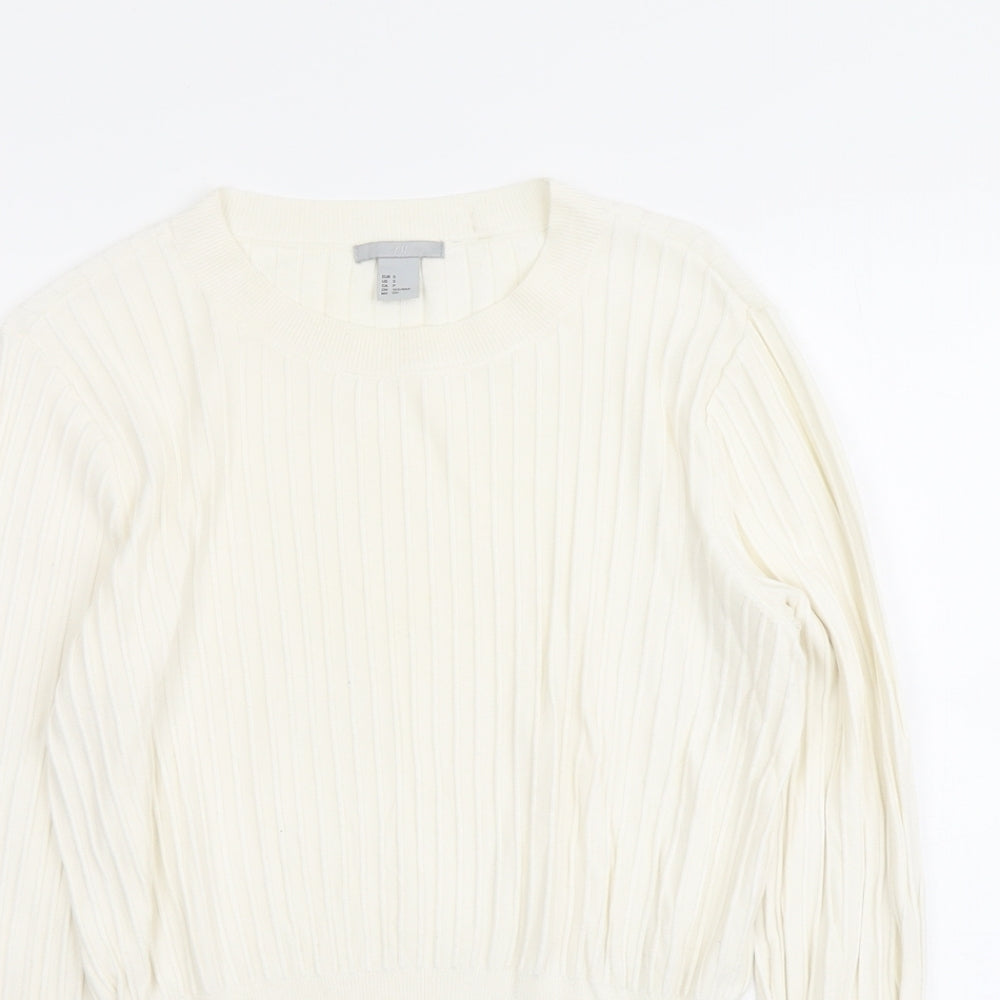 H&M Womens Ivory Round Neck Acrylic Pullover Jumper Size S