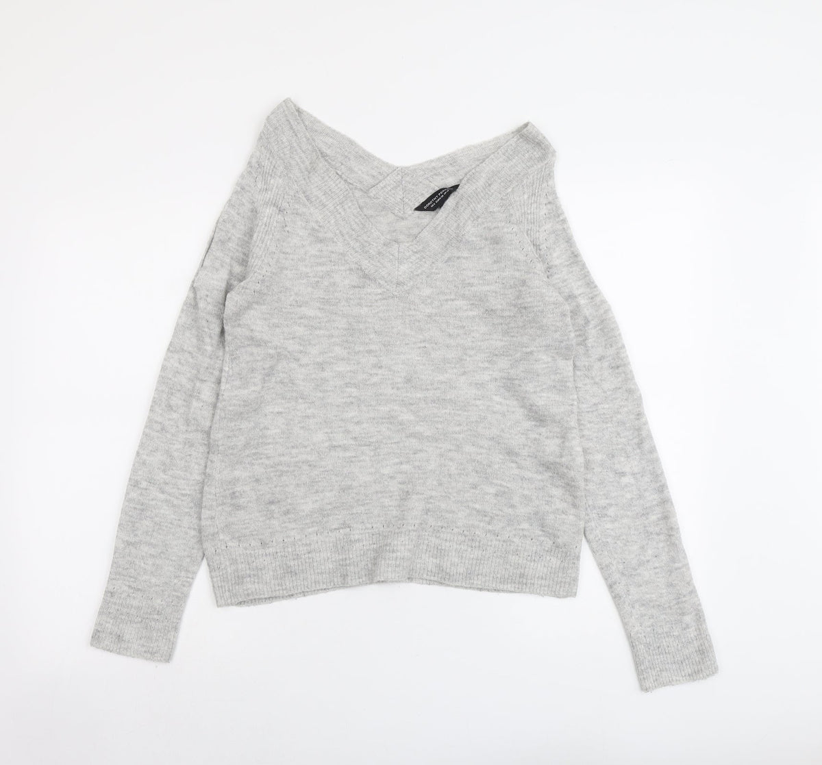 Dorothy Perkins Womens Grey V-Neck Acrylic Pullover Jumper Size 10