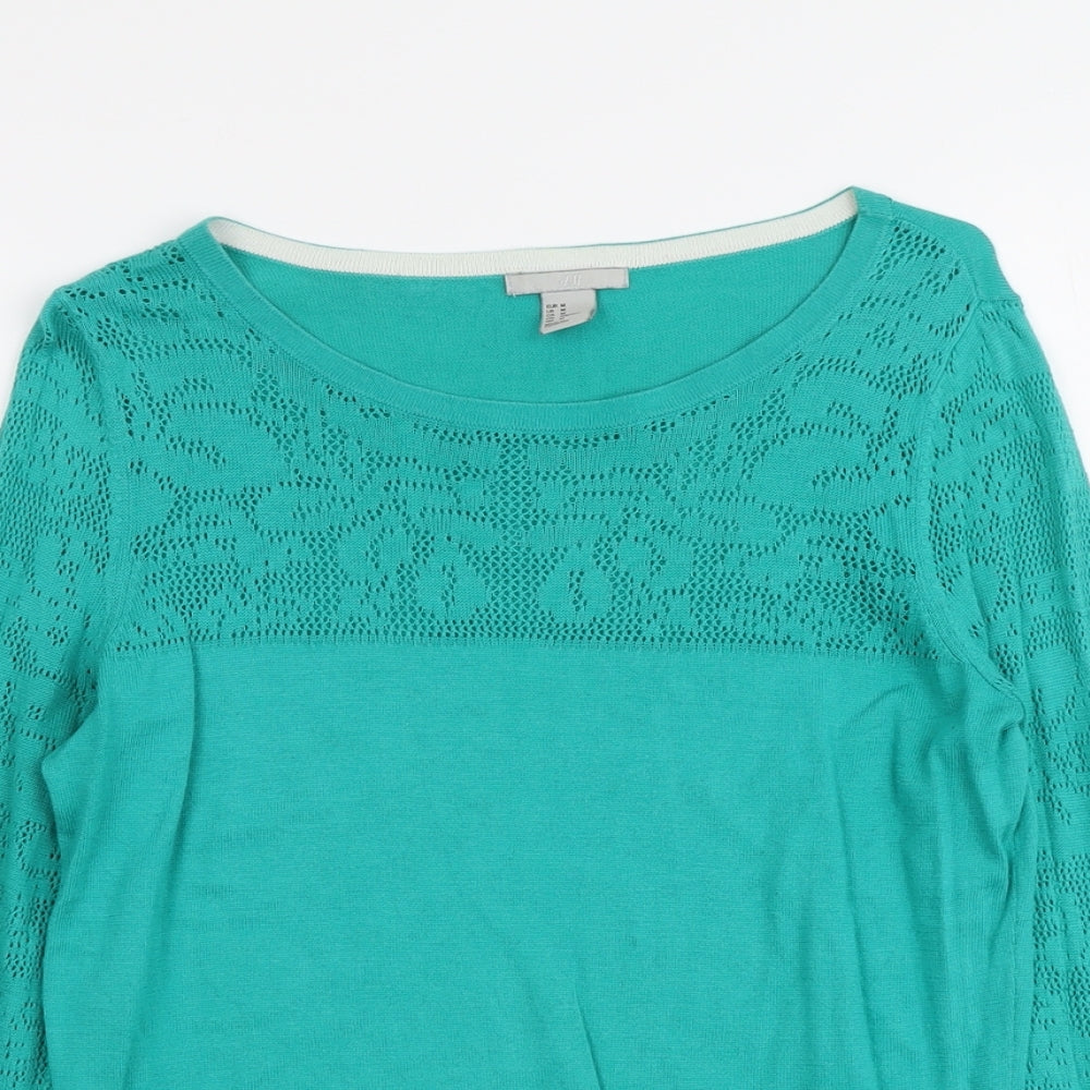 H&M Womens Green Boat Neck Modal Pullover Jumper Size M