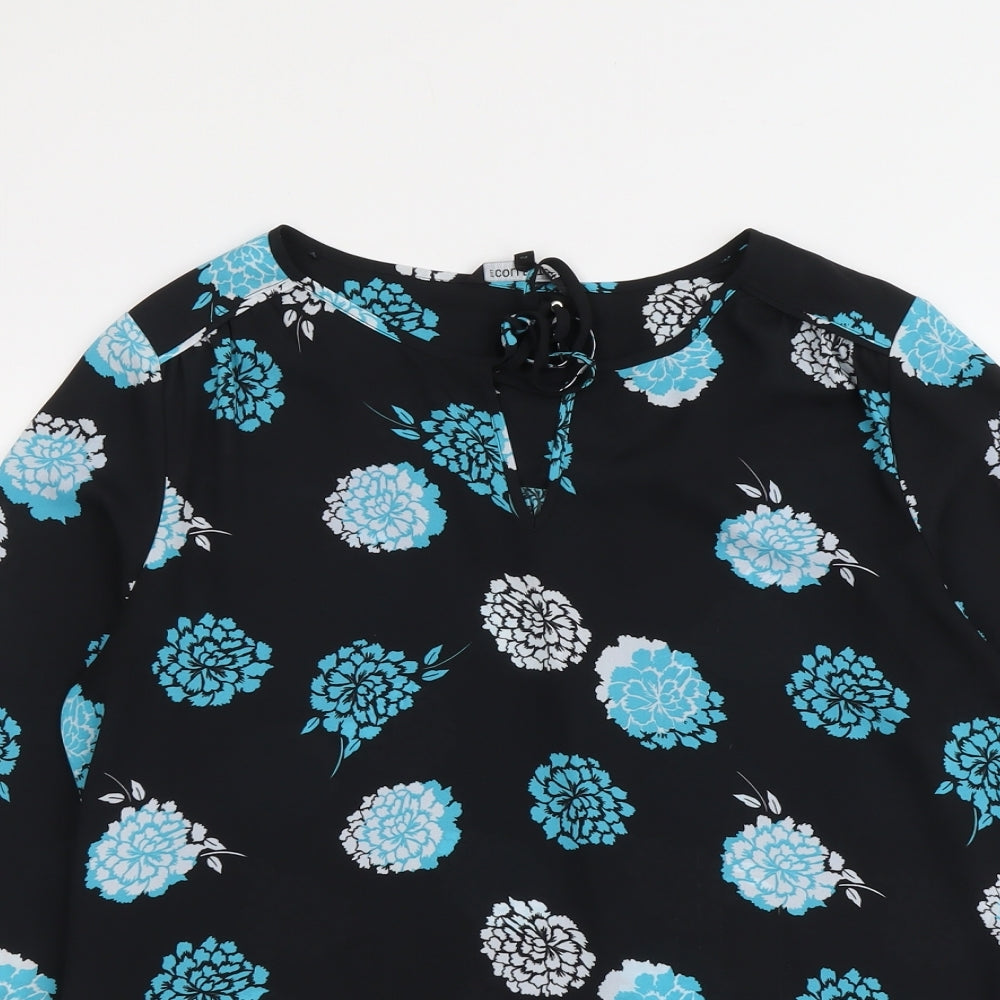 Debenhams Womens Black Floral Polyester Basic Blouse Size 12 Round Neck