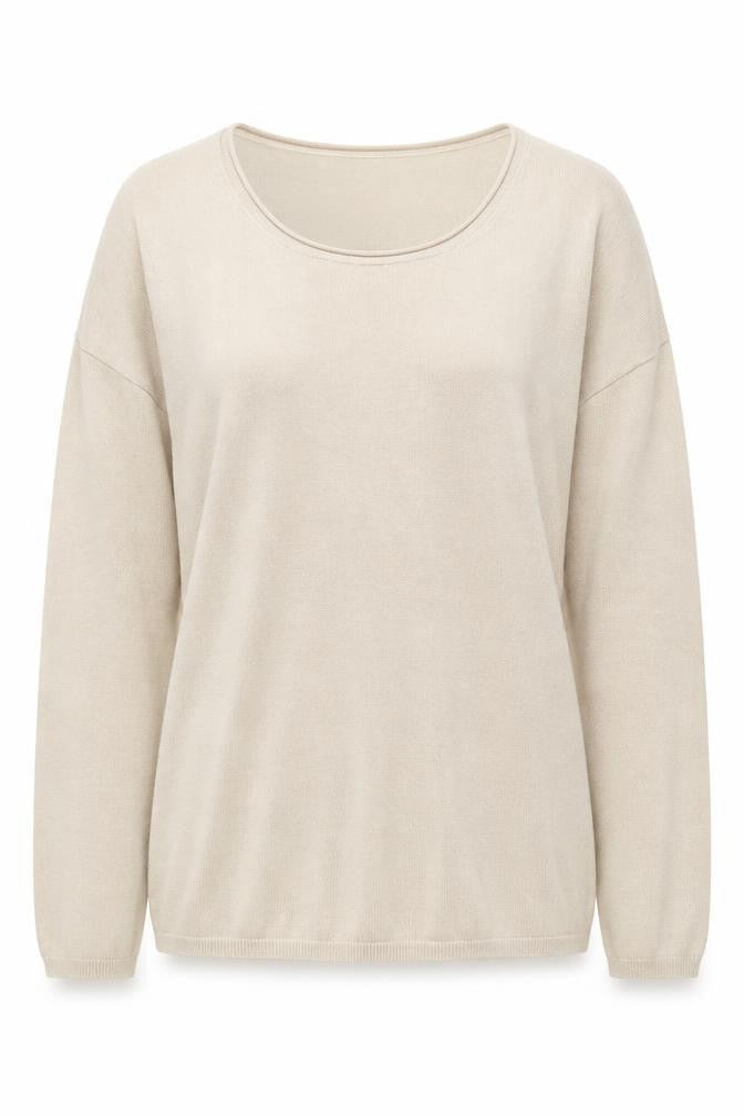 Front view of ESPRIT women’s beige round neck acrylic jumper, size S