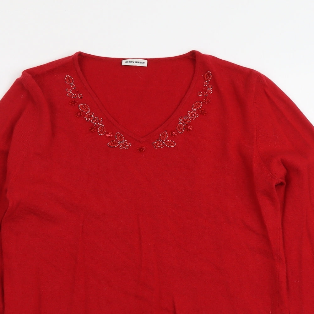 Gerry Weber Womens Red V-Neck Viscose Pullover Jumper Size 12