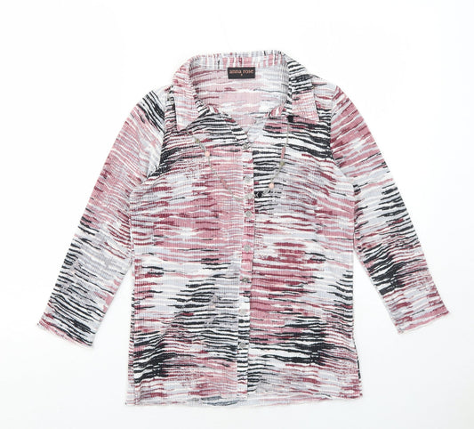 Anna Rose Womens Pink Geometric Polyester Basic Button-Up Size S Collared