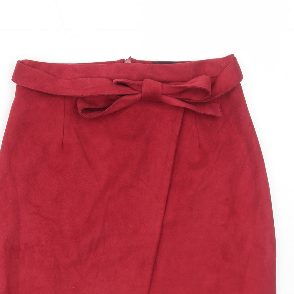 River Island Womens Red Polyester Straight & Pencil Skirt Size 8 Zip