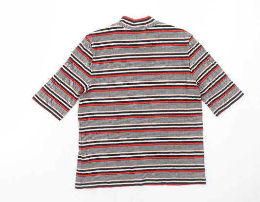 Monki Womens Red Striped Polyester Basic T-Shirt Size S Mock Neck