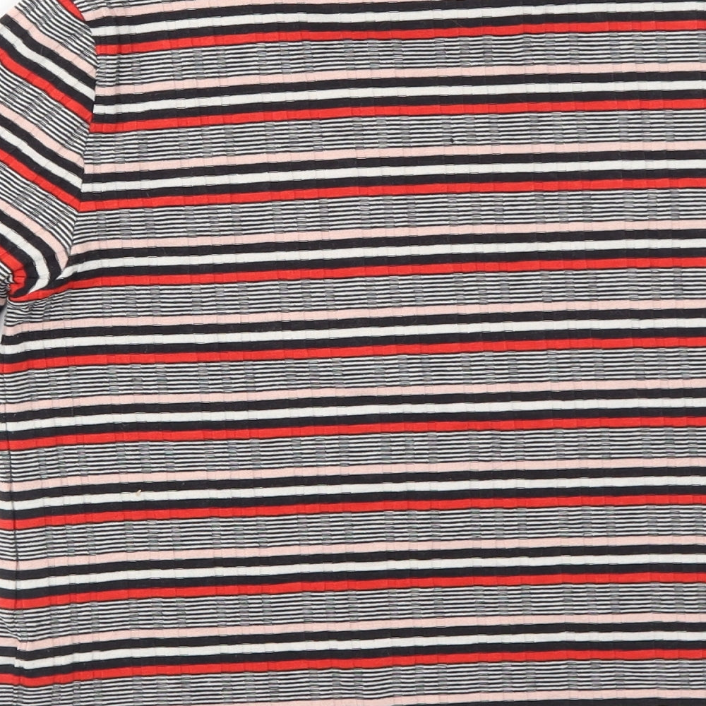 Monki Womens Red Striped Polyester Basic T-Shirt Size S Mock Neck
