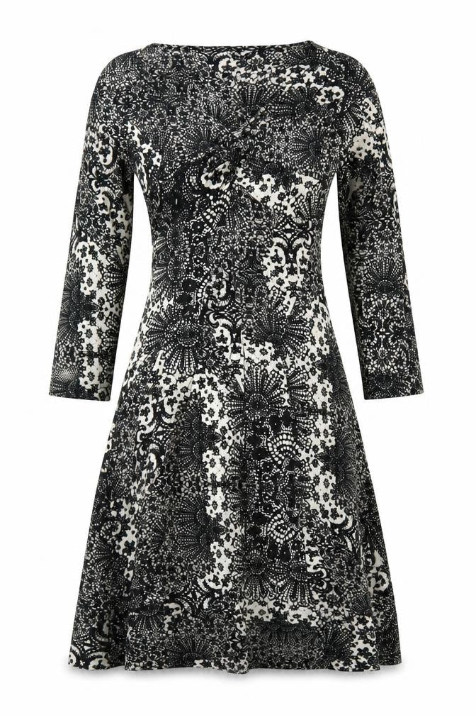 Debenhams Womens Black Geometric Viscose Trapeze & Swing Size 8 Round Neck Pullover