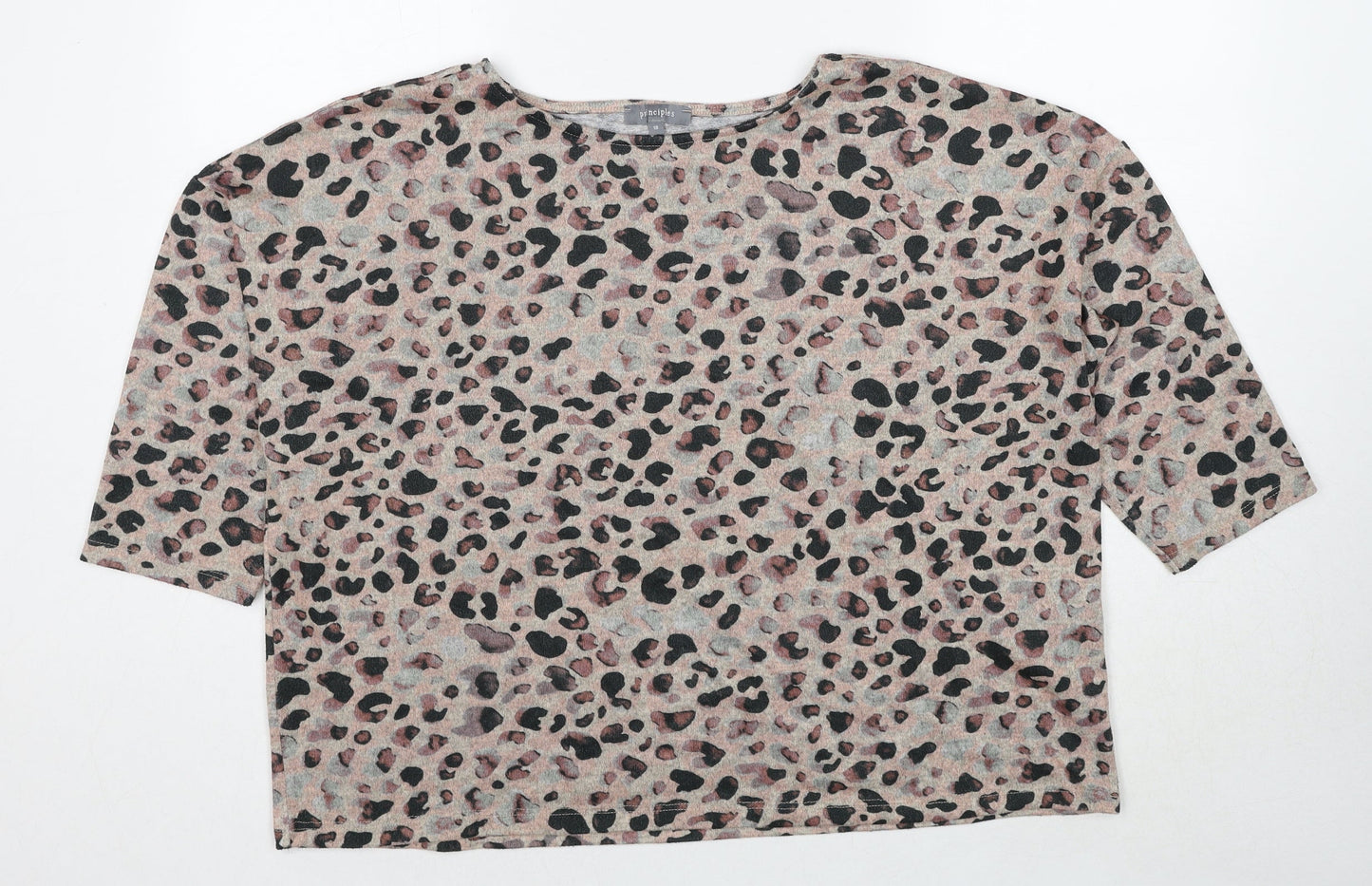Principles Womens Beige Round Neck Animal Print Polyester Pullover Jumper Size 18 - Leopard Pattern