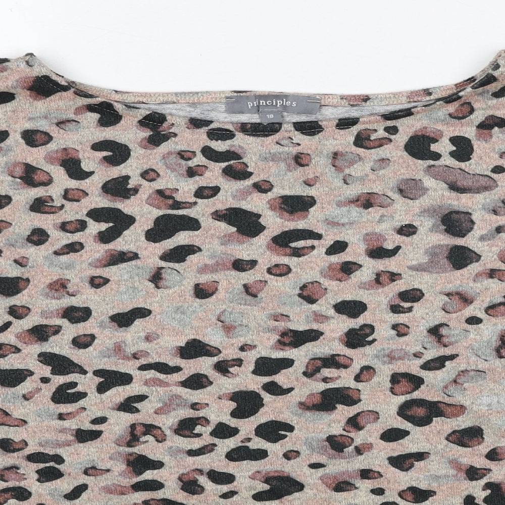 Principles Womens Beige Round Neck Animal Print Polyester Pullover Jumper Size 18 - Leopard Pattern