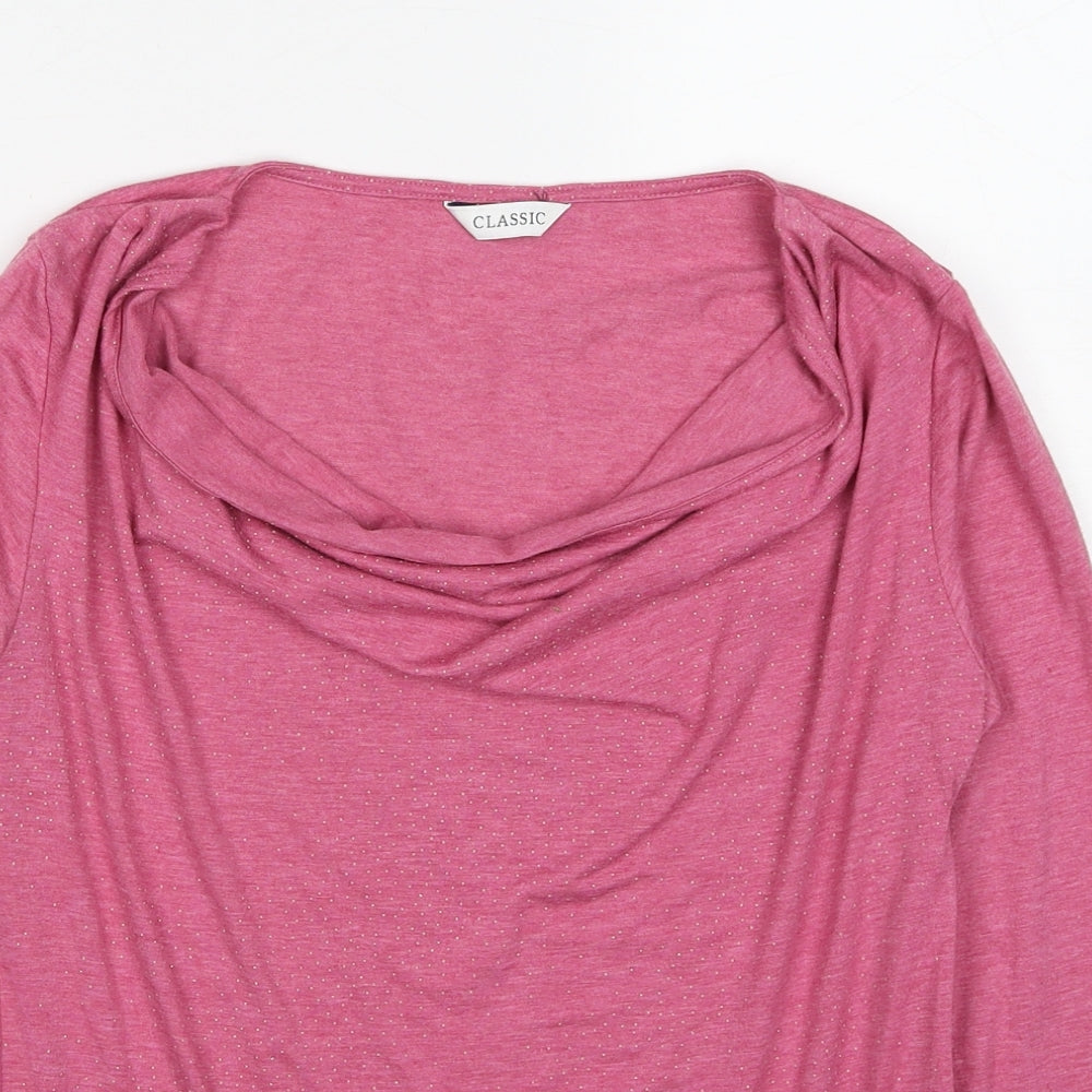 Marks and Spencer Womens Pink Polyester Basic T-Shirt Size 8 Cowl Neck