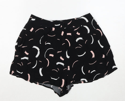 Glassons Womens Black Geometric Viscose Basic Shorts Size 6 Regular Zip
