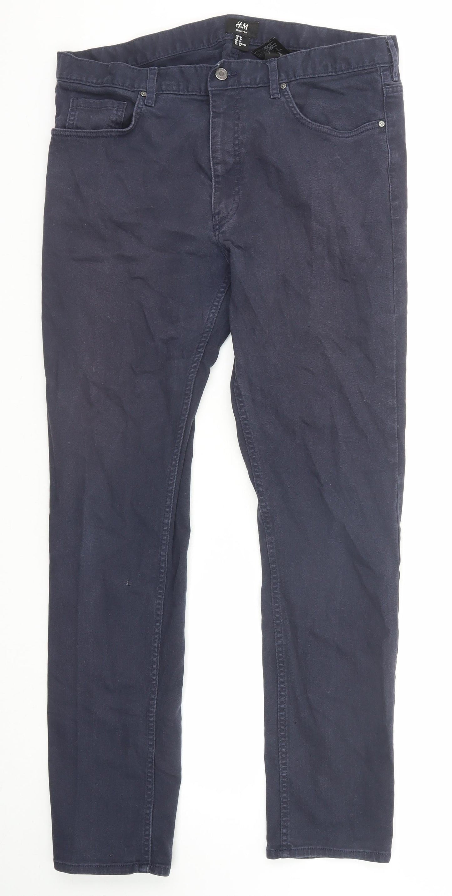 H&M Womens Blue Cotton Skinny Jeans Size 8 Regular Zip