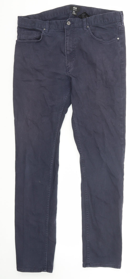 H&M Womens Blue Cotton Skinny Jeans Size 8 Regular Zip