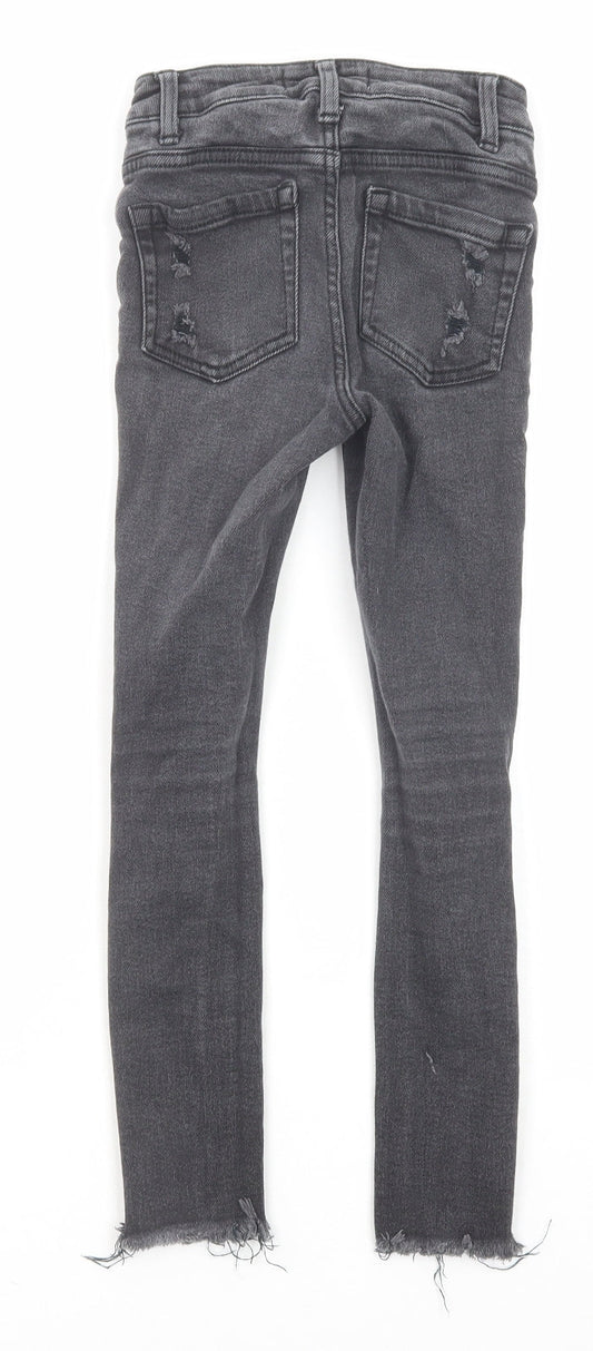 New Look Girls Grey Cotton Skinny Jeans Size 9 Years Regular Zip - Distressed