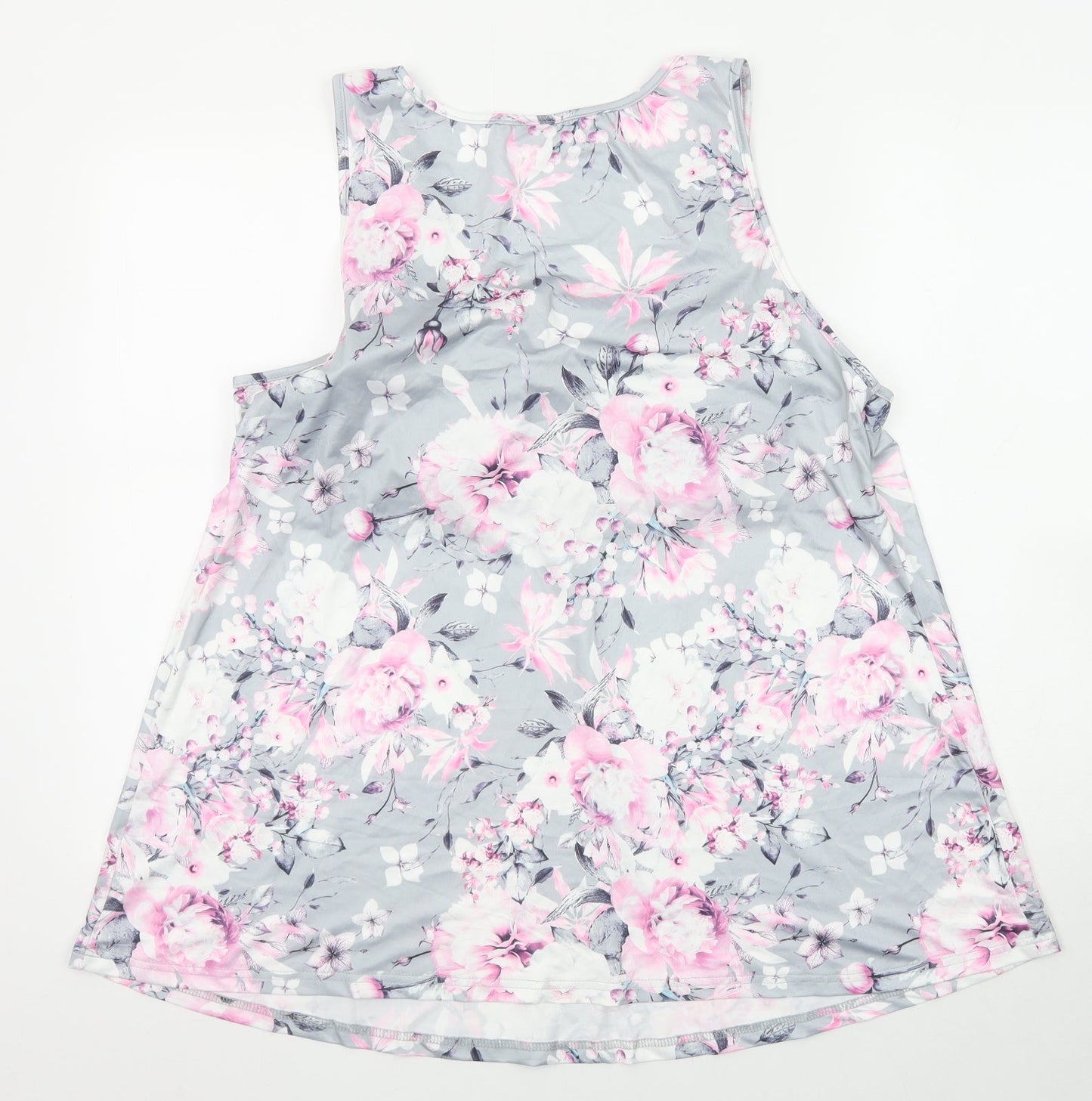 Flycur Womens Grey Floral Polyester Basic Tank Size 2XL Scoop Neck