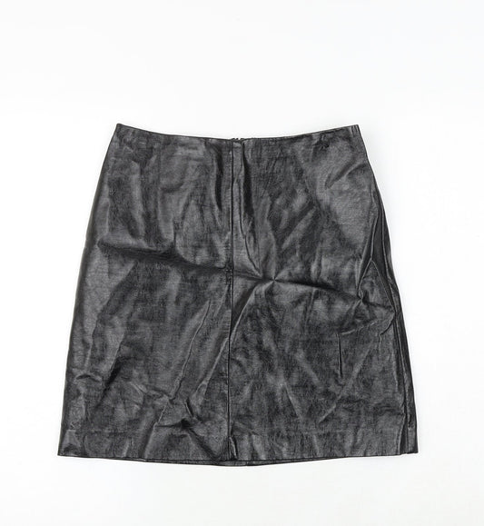 Marks and Spencer Womens Black Polyurethane A-Line Skirt Size 8 Zip