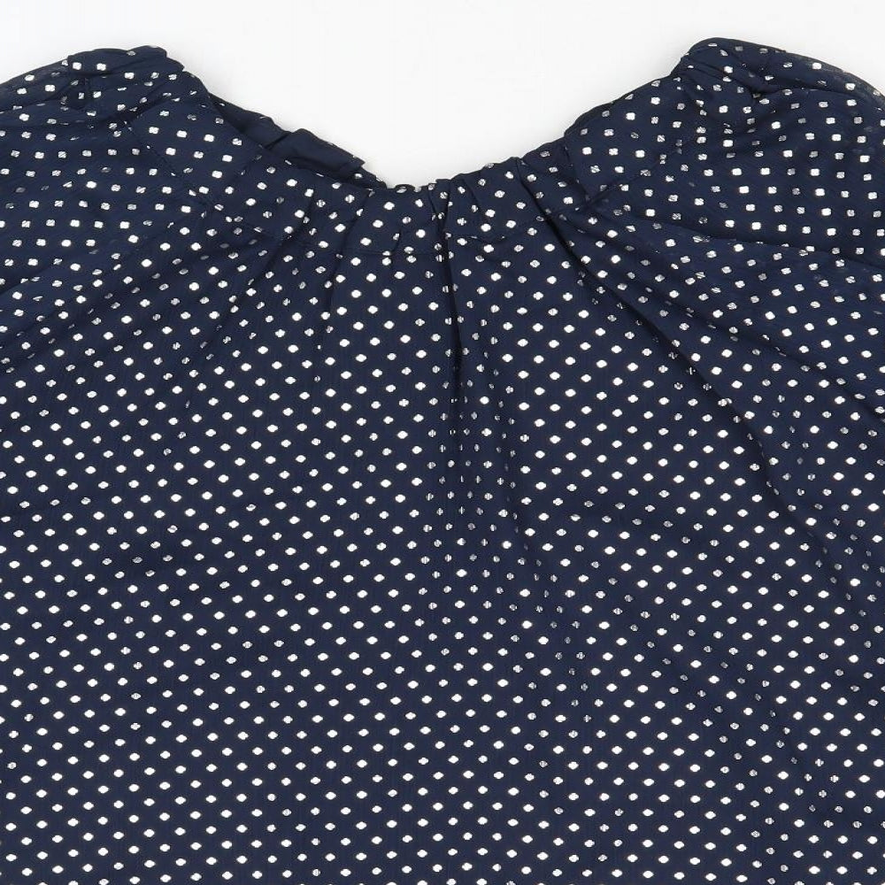 Marks and Spencer Womens Blue Polka Dot Polyester Basic Blouse Size 14 V-Neck