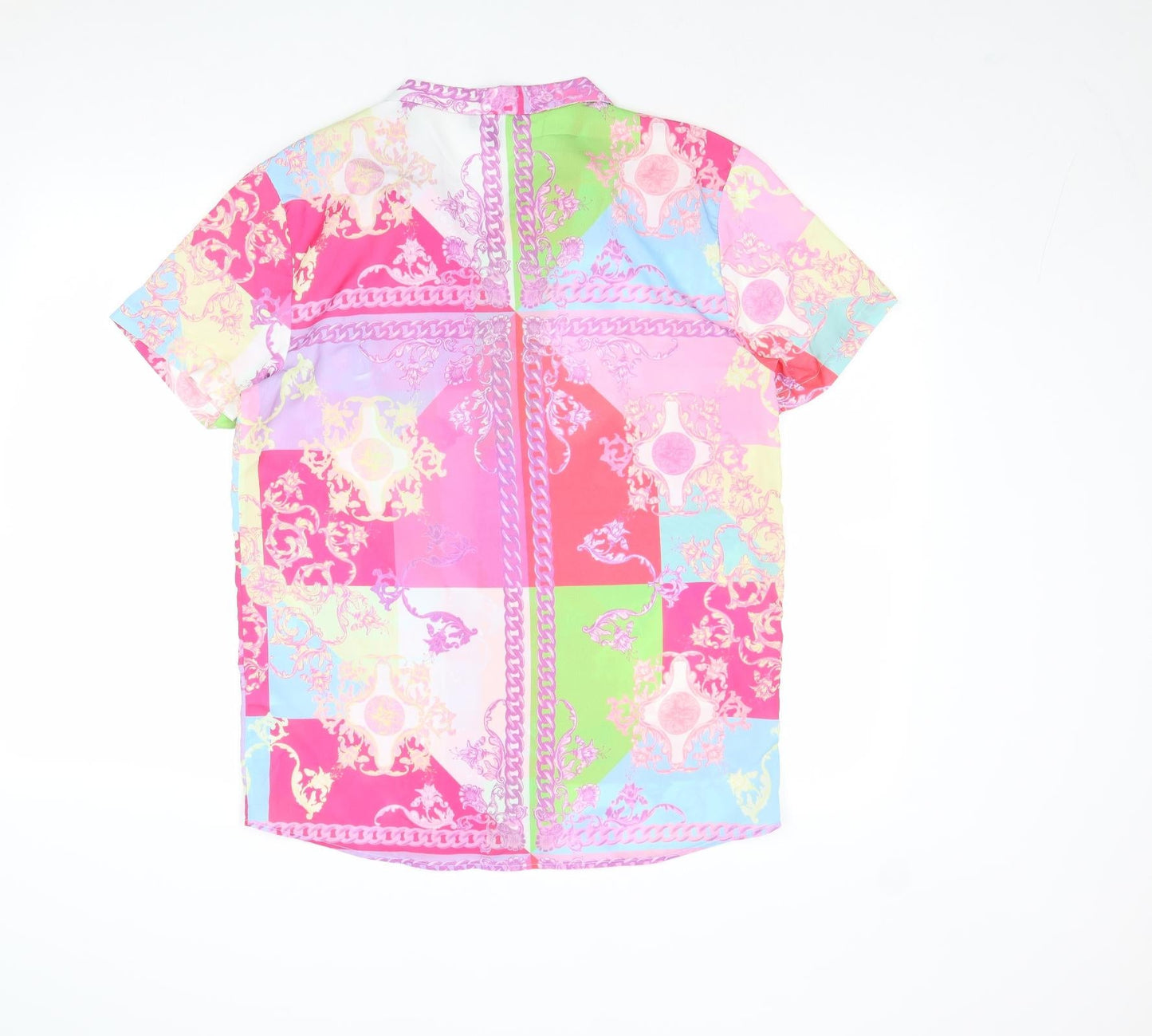Boohoo Mens Multicoloured Geometric Polyester Button-Up Size S Collared Button
