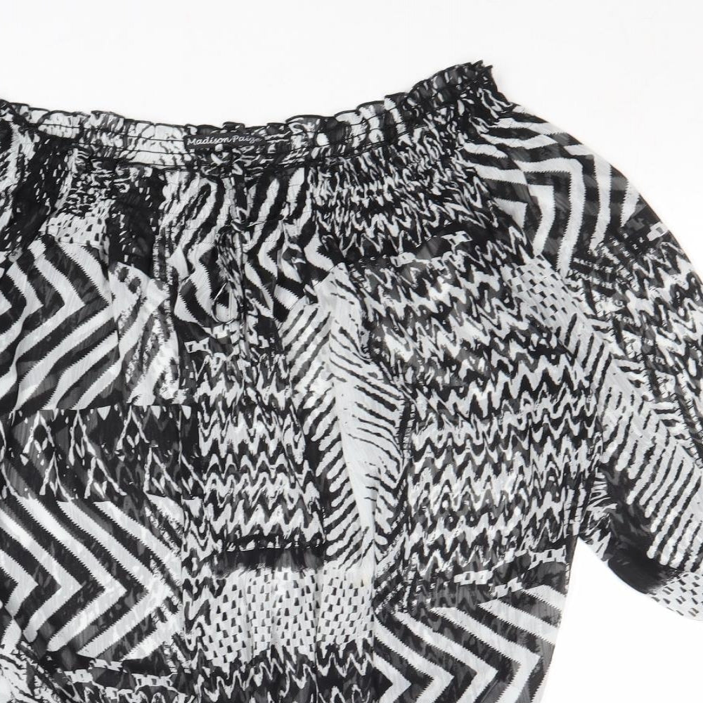 Madison Paige Womens Black Geometric Polyester Basic Blouse Size L Off the Shoulder