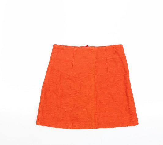 Topshop Womens Orange Cotton A-Line Skirt Size 8 Zip