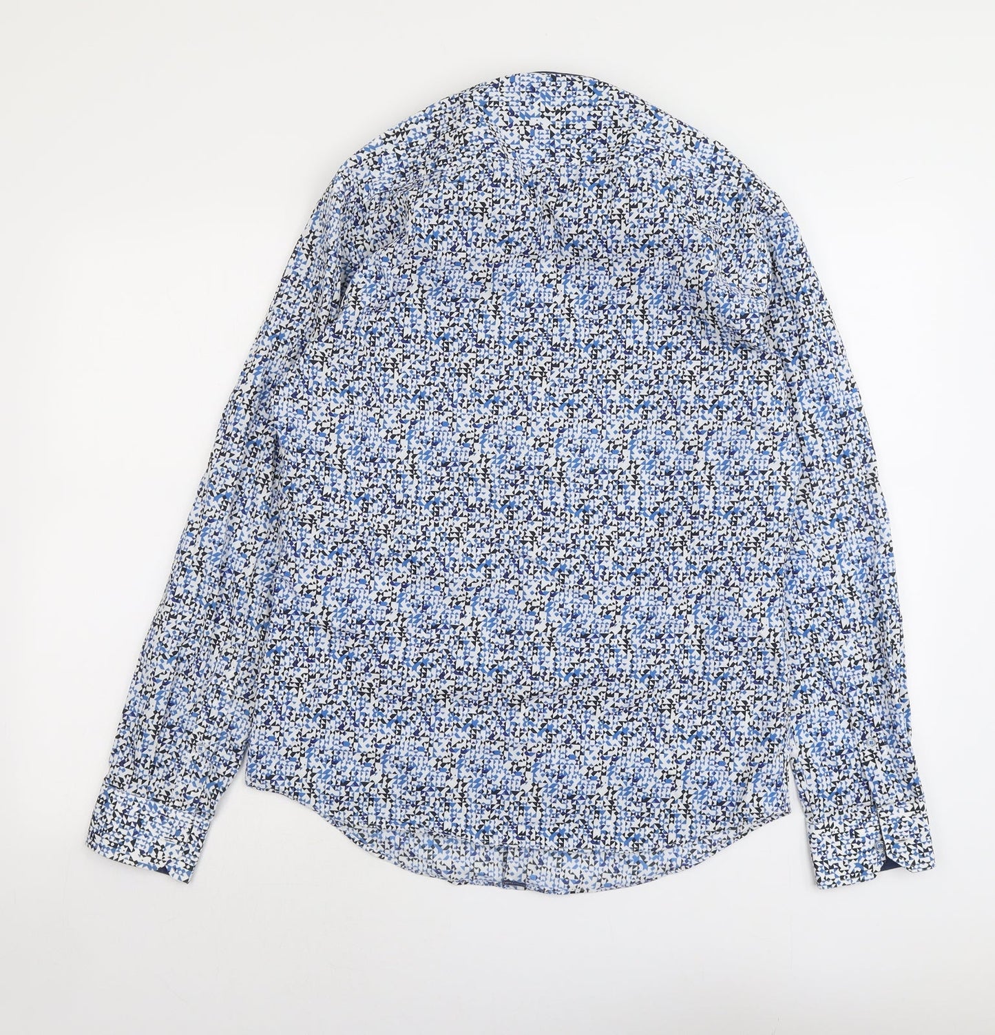 Marks and Spencer Mens Blue Geometric Cotton Button-Up Size S Collared Button