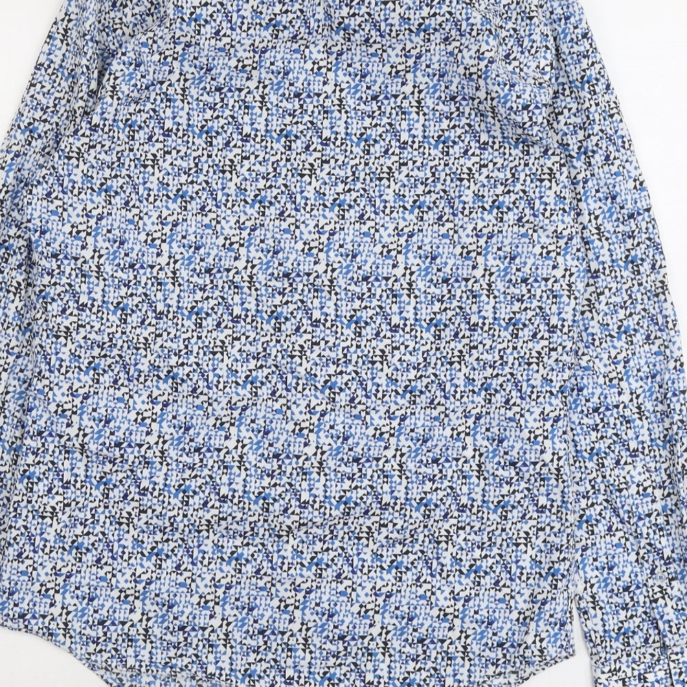 Marks and Spencer Mens Blue Geometric Cotton Button-Up Size S Collared Button