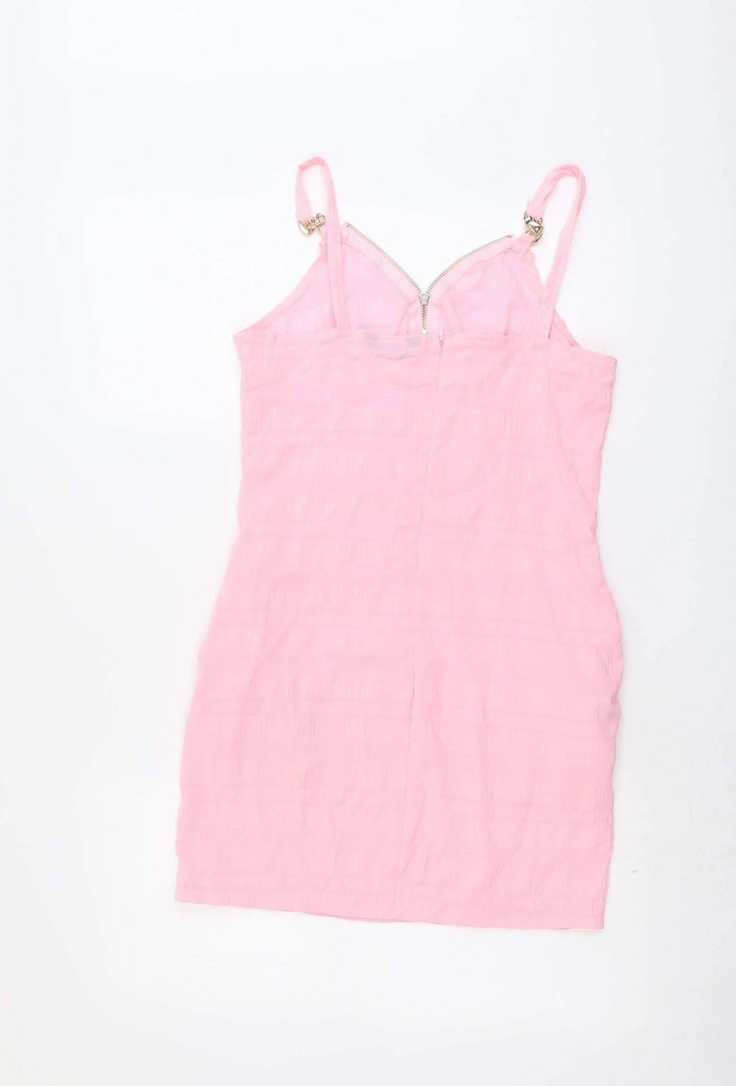 Chicme Womens Pink Polyester Slip Dress Size M V-Neck Zip