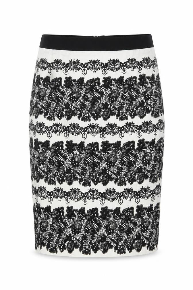 Marks and Spencer Womens Black Geometric Cotton A-Line Skirt Size 8 Zip