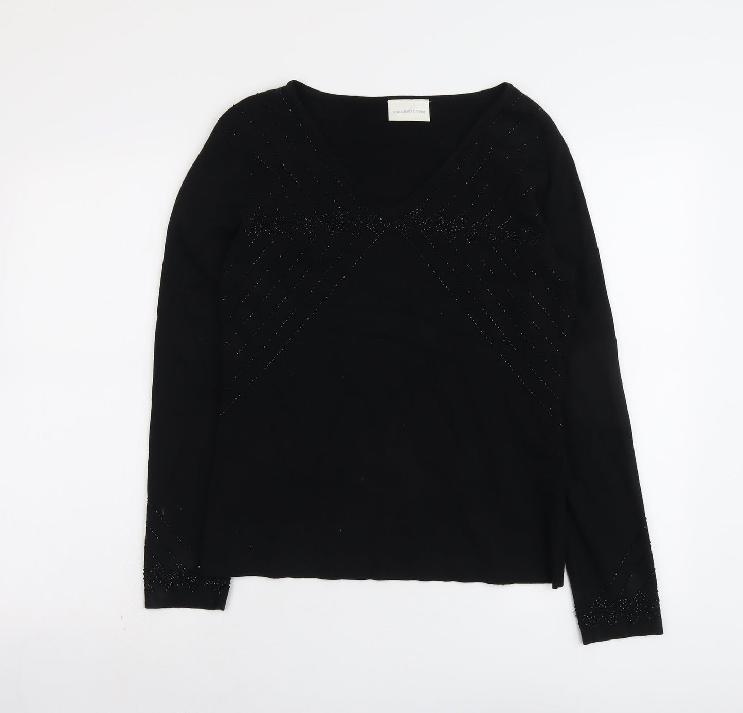 Liz Claiborne Womens Black Round Neck Viscose Pullover Jumper Size M