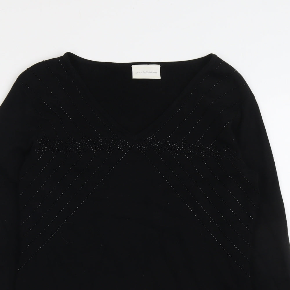 Liz Claiborne Womens Black Round Neck Viscose Pullover Jumper Size M
