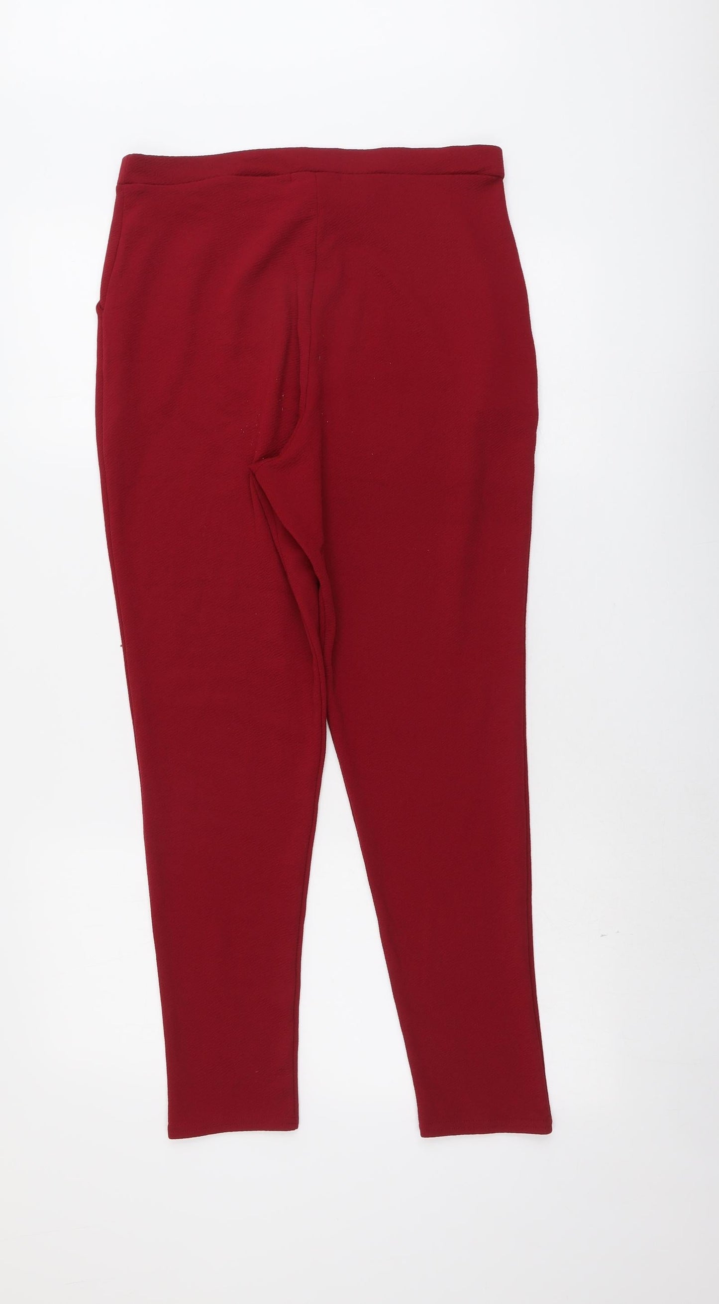 Boohoo Womens Red Polyester Trousers Size 12 L26 in Regular