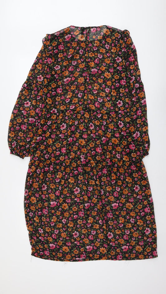 H&M Womens Black Floral Polyester Trapeze & Swing Size XS Round Neck Button