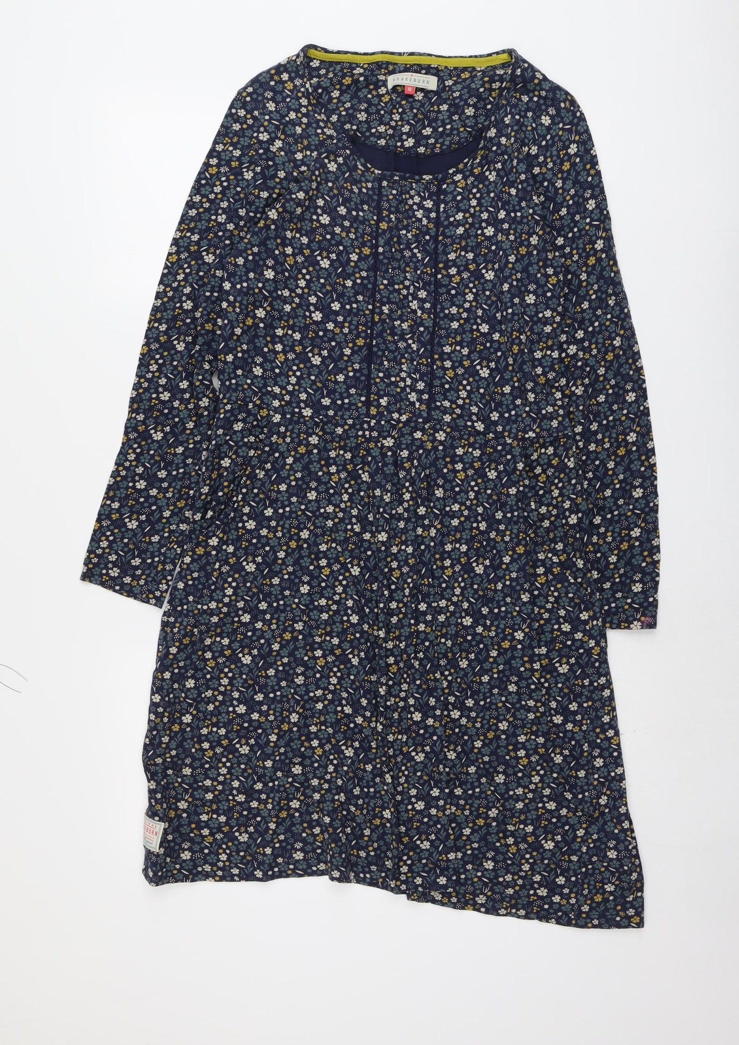 Brakeburn Womens Blue Floral Cotton A-Line Size 10 Boat Neck Pullover