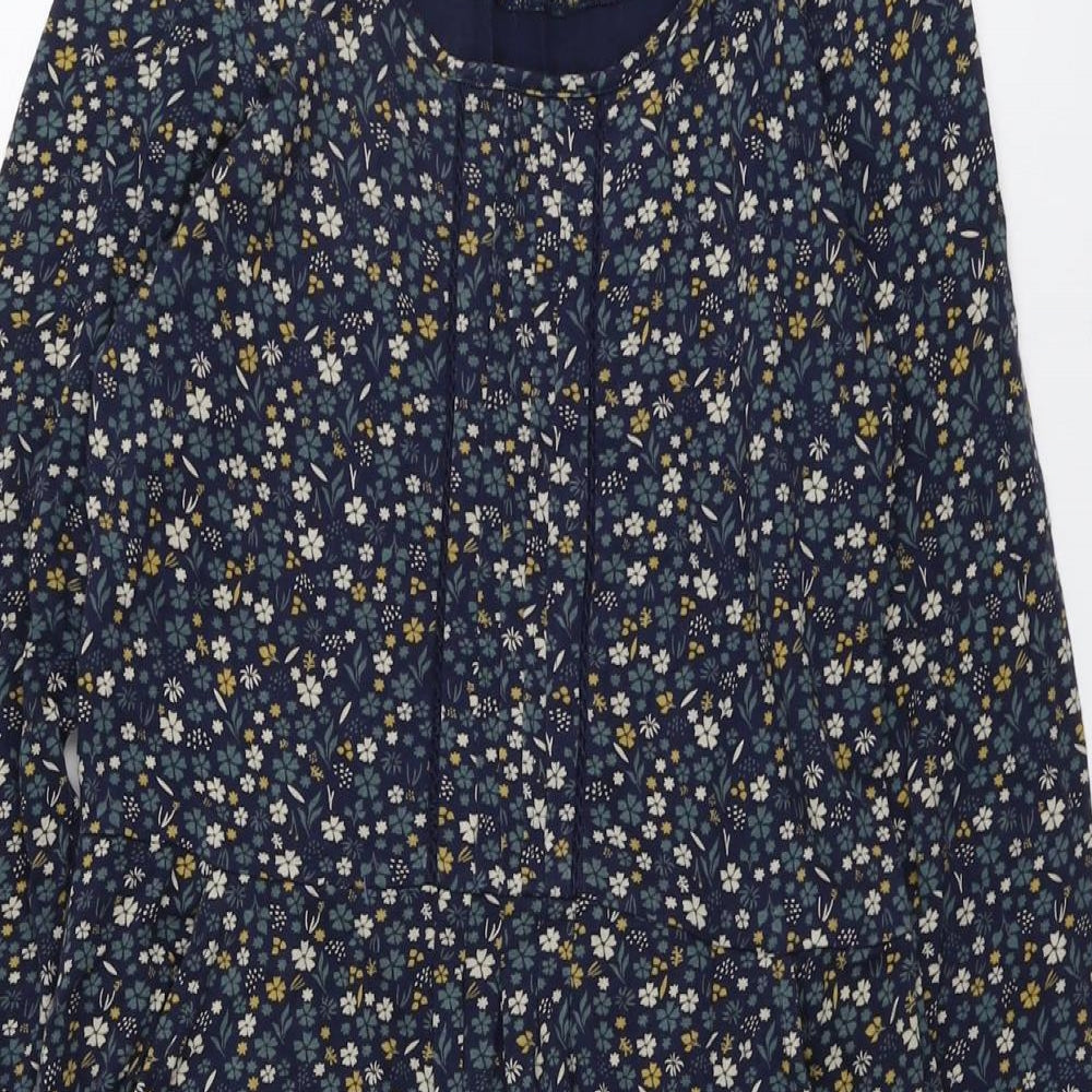 Brakeburn Womens Blue Floral Cotton A-Line Size 10 Boat Neck Pullover