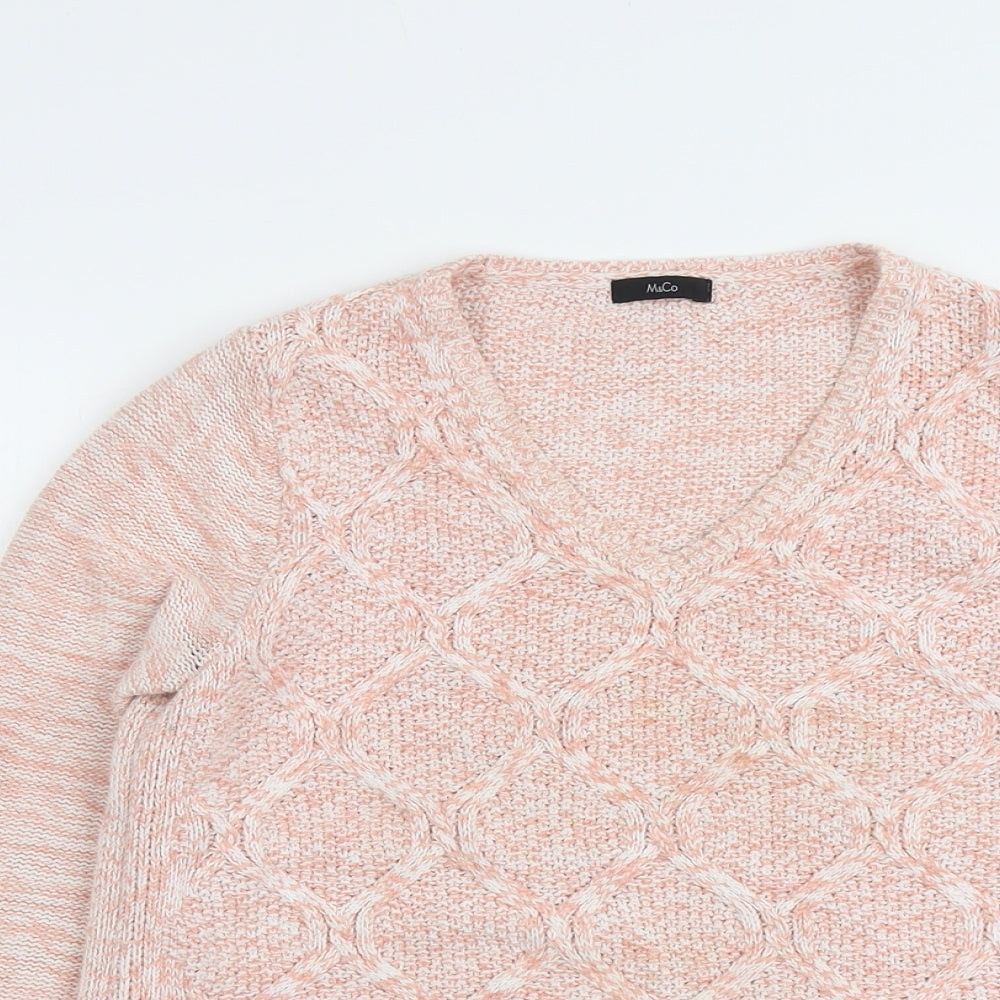 M&Co Womens Pink V-Neck Cotton Pullover Jumper Size 12
